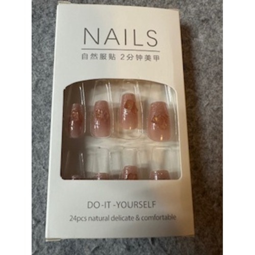 24pc Pink Ombre Glitter Coffin Press On Nails Gold Foil Accent Long False Nails